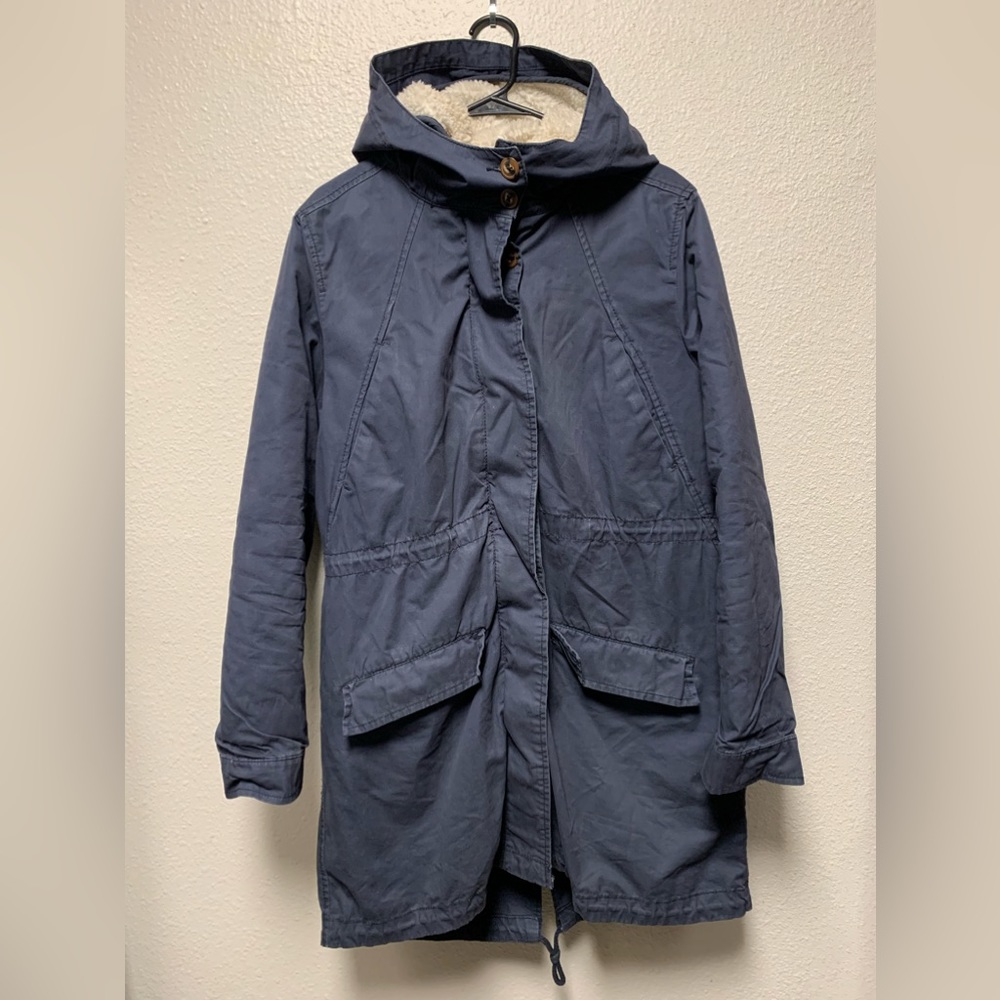 Vintage L.O.G.G. H&M navy thermal lined removable Sherpa hood parka coat  Sz 12